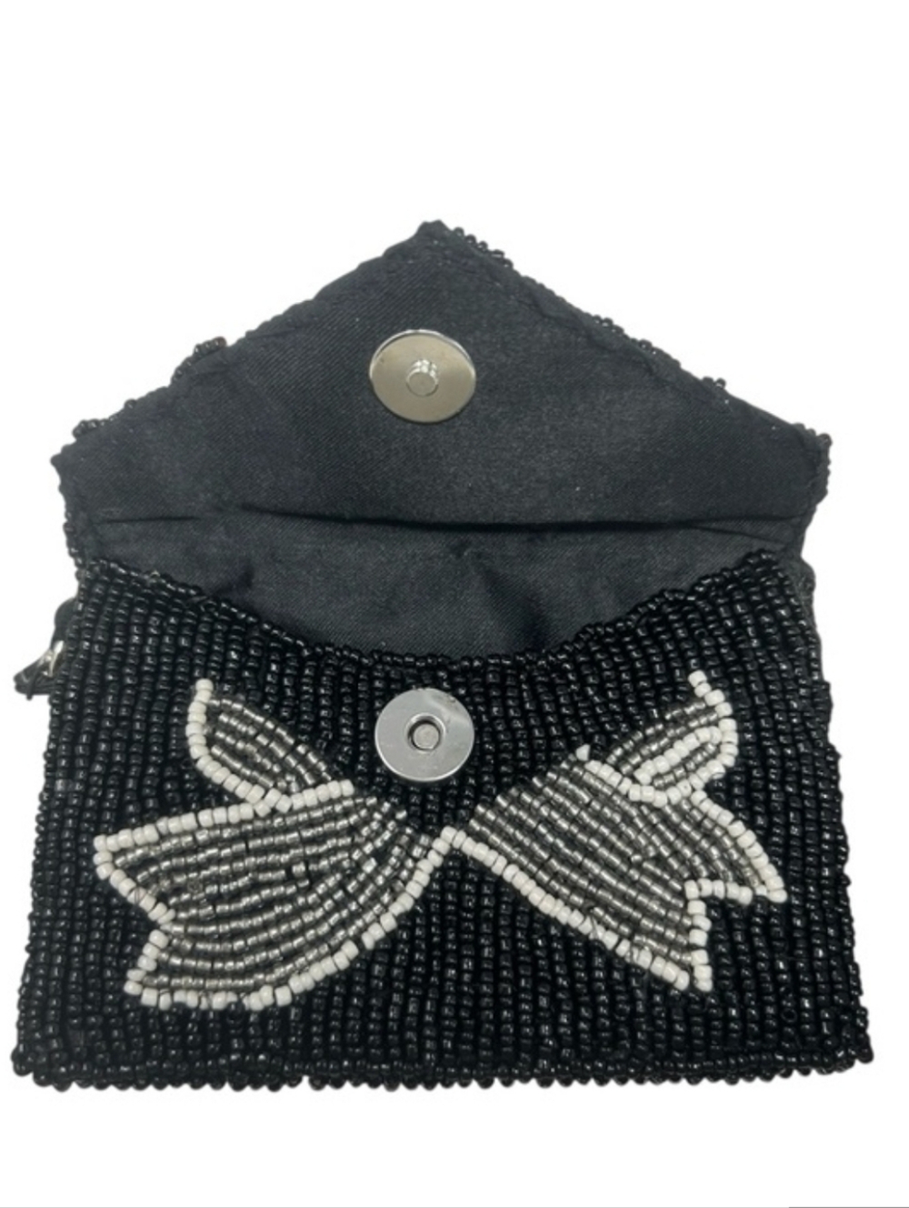 Rachel Zoe Black & White Beaded Card Case with Bow Bag Charm - NIB GIFTABLE! - Picture 8 of 10